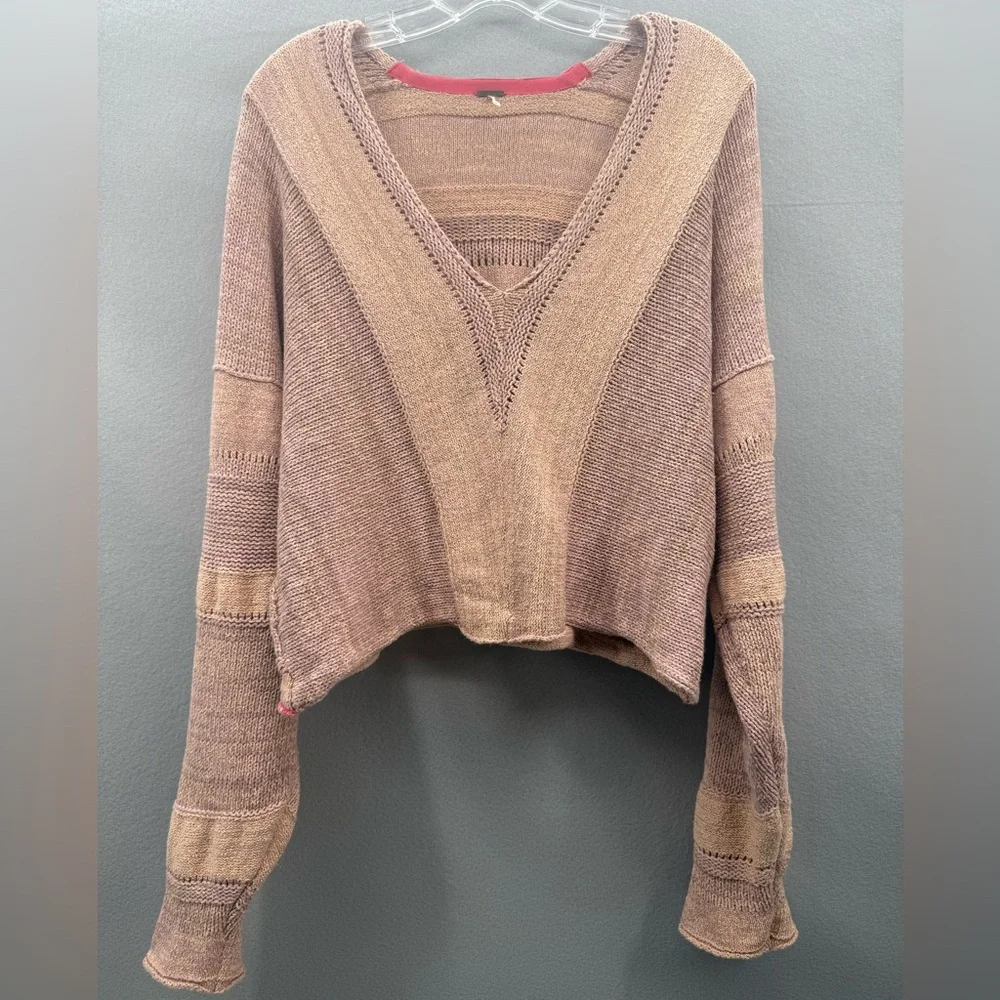 Free People Lemonade Stand Textured Vneck Sweater Size M Bohemian - Picture 5 of 15